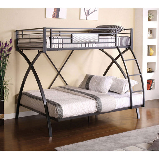 Apollo Gun Metal/Chrome Twin/Full Bunk Bed - Premium Bunk Bed from FOA East - Just $678.60! Shop now at Furniture Wholesale Plus  We are the best furniture store in Nashville, Hendersonville, Goodlettsville, Madison, Antioch, Mount Juliet, Lebanon, Gallatin, Springfield, Murfreesboro, Franklin, Brentwood
