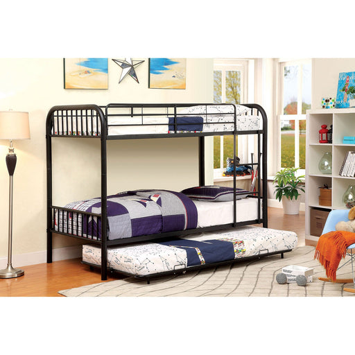 RAINBOW Black Metal Twin/Twin Bunk Bed - Premium Bunk Bed from FOA East - Just $466.05! Shop now at Furniture Wholesale Plus  We are the best furniture store in Nashville, Hendersonville, Goodlettsville, Madison, Antioch, Mount Juliet, Lebanon, Gallatin, Springfield, Murfreesboro, Franklin, Brentwood