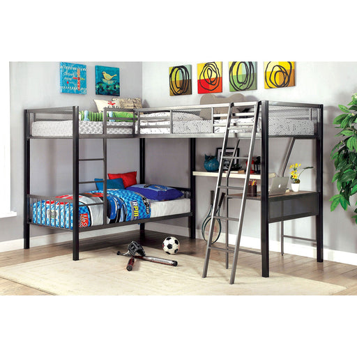 BALLARAT Silver Triple Twin Bunk Bed w/ Desk - Premium Bunk Bed from FOA East - Just $1010.10! Shop now at Furniture Wholesale Plus  We are the best furniture store in Nashville, Hendersonville, Goodlettsville, Madison, Antioch, Mount Juliet, Lebanon, Gallatin, Springfield, Murfreesboro, Franklin, Brentwood