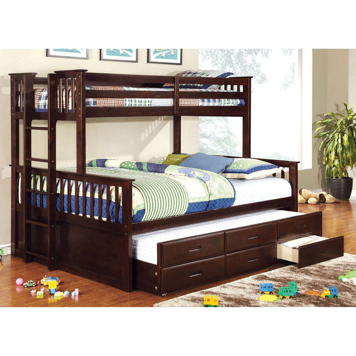 UNIVERSITY Dark Walnut Twin/Queen Bunk Bed - Premium Bunk Bed from FOA East - Just $936! Shop now at Furniture Wholesale Plus  We are the best furniture store in Nashville, Hendersonville, Goodlettsville, Madison, Antioch, Mount Juliet, Lebanon, Gallatin, Springfield, Murfreesboro, Franklin, Brentwood