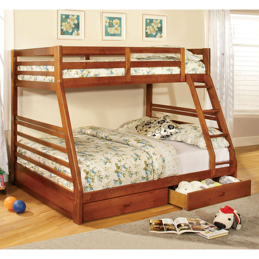 California III Oak Twin/Full Bunk Bed w/ 2 Drawers - Premium Bunk Bed from FOA East - Just $678.60! Shop now at Furniture Wholesale Plus  We are the best furniture store in Nashville, Hendersonville, Goodlettsville, Madison, Antioch, Mount Juliet, Lebanon, Gallatin, Springfield, Murfreesboro, Franklin, Brentwood