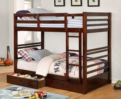 California IV Dark Walnut Twin/Twin Bunk Bed - Premium Bunk Bed from FOA East - Just $655.20! Shop now at Furniture Wholesale Plus  We are the best furniture store in Nashville, Hendersonville, Goodlettsville, Madison, Antioch, Mount Juliet, Lebanon, Gallatin, Springfield, Murfreesboro, Franklin, Brentwood