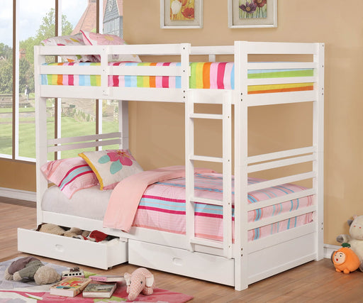 California IV White Twin/Twin Bunk Bed - Premium Bunk Bed from FOA East - Just $655.20! Shop now at Furniture Wholesale Plus  We are the best furniture store in Nashville, Hendersonville, Goodlettsville, Madison, Antioch, Mount Juliet, Lebanon, Gallatin, Springfield, Murfreesboro, Franklin, Brentwood