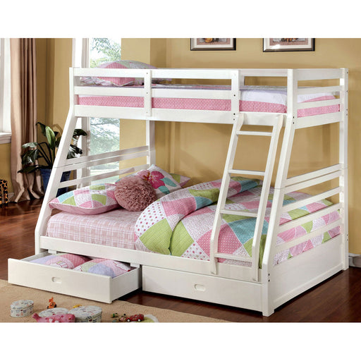 California III White Twin/Full Bunk Bed w/ 2 Drawers - Premium Bunk Bed from FOA East - Just $678.60! Shop now at Furniture Wholesale Plus  We are the best furniture store in Nashville, Hendersonville, Goodlettsville, Madison, Antioch, Mount Juliet, Lebanon, Gallatin, Springfield, Murfreesboro, Franklin, Brentwood