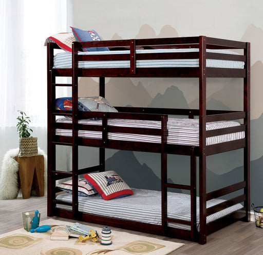 California V Dark Walnut Twin/Twin/Twin Bunk Bed - Premium Bunk Bed from FOA East - Just $748.80! Shop now at Furniture Wholesale Plus  We are the best furniture store in Nashville, Hendersonville, Goodlettsville, Madison, Antioch, Mount Juliet, Lebanon, Gallatin, Springfield, Murfreesboro, Franklin, Brentwood