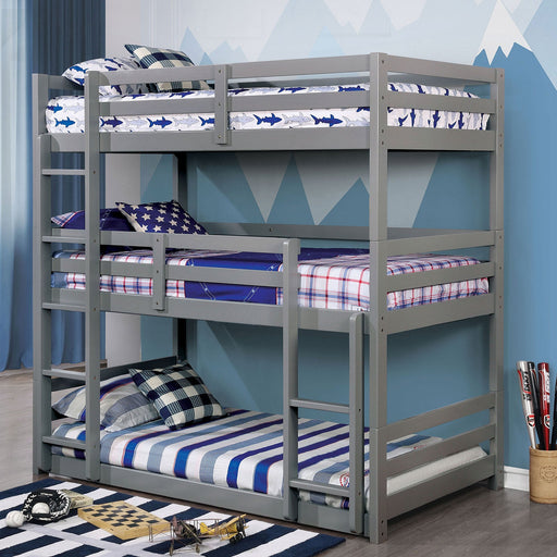 California V Gray Twin/Twin/Twin Bunk Bed - Premium Bunk Bed from FOA East - Just $748.80! Shop now at Furniture Wholesale Plus  We are the best furniture store in Nashville, Hendersonville, Goodlettsville, Madison, Antioch, Mount Juliet, Lebanon, Gallatin, Springfield, Murfreesboro, Franklin, Brentwood