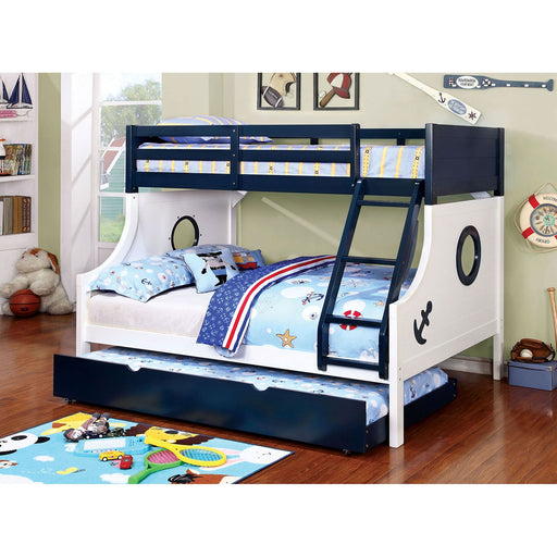 NAUTIA Blue/White Twin/Full Bunk Bed - Premium Bunk Bed from FOA East - Just $820.95! Shop now at Furniture Wholesale Plus  We are the best furniture store in Nashville, Hendersonville, Goodlettsville, Madison, Antioch, Mount Juliet, Lebanon, Gallatin, Springfield, Murfreesboro, Franklin, Brentwood