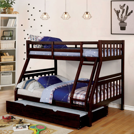 Emilie Dark Walnut Twin/ Full Bunk Bed - Premium Bunk Bed from FOA East - Just $678.60! Shop now at Furniture Wholesale Plus  We are the best furniture store in Nashville, Hendersonville, Goodlettsville, Madison, Antioch, Mount Juliet, Lebanon, Gallatin, Springfield, Murfreesboro, Franklin, Brentwood