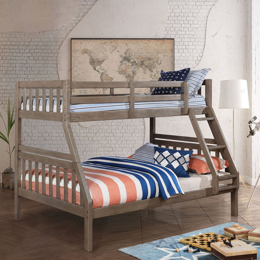 Emilie Wire-Brushed Warm Gray Twin/ Full Bunk Bed - Premium Bunk Bed from FOA East - Just $678.60! Shop now at Furniture Wholesale Plus  We are the best furniture store in Nashville, Hendersonville, Goodlettsville, Madison, Antioch, Mount Juliet, Lebanon, Gallatin, Springfield, Murfreesboro, Franklin, Brentwood