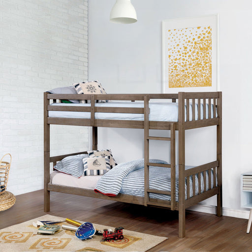 Emilie Wire-Brushed Warm Gray Twin/Twin Bunk Bed - Premium Bunk Bed from FOA East - Just $559.65! Shop now at Furniture Wholesale Plus  We are the best furniture store in Nashville, Hendersonville, Goodlettsville, Madison, Antioch, Mount Juliet, Lebanon, Gallatin, Springfield, Murfreesboro, Franklin, Brentwood