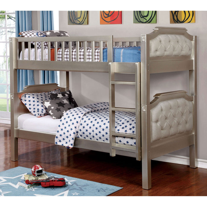 Beatrice Champagne Twin/Twin Bunk Bed - Premium Bunk Bed from FOA East - Just $914.55! Shop now at Furniture Wholesale Plus  We are the best furniture store in Nashville, Hendersonville, Goodlettsville, Madison, Antioch, Mount Juliet, Lebanon, Gallatin, Springfield, Murfreesboro, Franklin, Brentwood