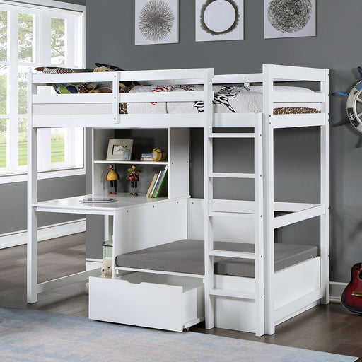 CALLISTUS Twin Workstation Loft Bed, White - Premium Loft Bed from FOA East - Just $1197.30! Shop now at Furniture Wholesale Plus  We are the best furniture store in Nashville, Hendersonville, Goodlettsville, Madison, Antioch, Mount Juliet, Lebanon, Gallatin, Springfield, Murfreesboro, Franklin, Brentwood