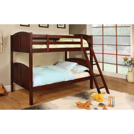 Rexford Cherry Twin/Twin Bunk Bed - Premium Bunk Bed from FOA East - Just $395.85! Shop now at Furniture Wholesale Plus  We are the best furniture store in Nashville, Hendersonville, Goodlettsville, Madison, Antioch, Mount Juliet, Lebanon, Gallatin, Springfield, Murfreesboro, Franklin, Brentwood