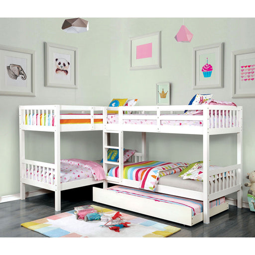 Marquette White Quadruple Twin Bunk Bed - Premium Bunk Bed from FOA East - Just $1101.75! Shop now at Furniture Wholesale Plus  We are the best furniture store in Nashville, Hendersonville, Goodlettsville, Madison, Antioch, Mount Juliet, Lebanon, Gallatin, Springfield, Murfreesboro, Franklin, Brentwood