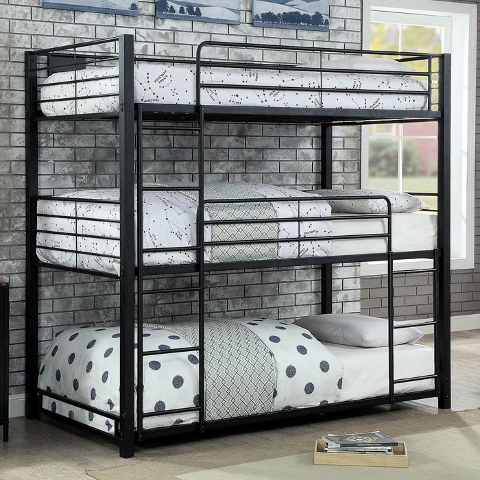 Olga I Sand Black Twin Triple Decker Bed - Premium Bunk Bed from FOA East - Just $842.40! Shop now at Furniture Wholesale Plus  We are the best furniture store in Nashville, Hendersonville, Goodlettsville, Madison, Antioch, Mount Juliet, Lebanon, Gallatin, Springfield, Murfreesboro, Franklin, Brentwood