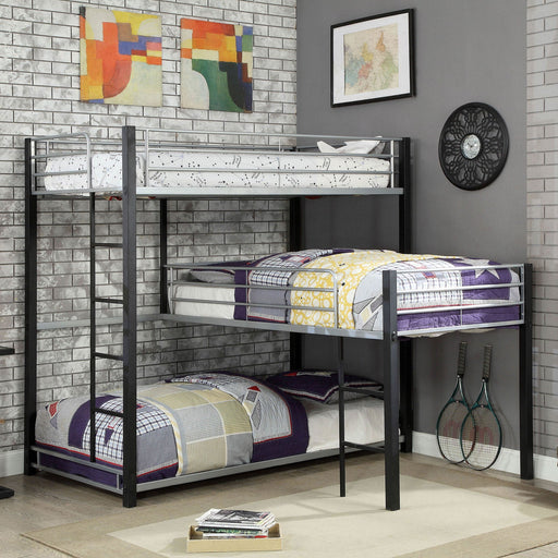 Aubrey Sand Black Twin Triple Decker Bed - Premium Bunk Bed from FOA East - Just $936! Shop now at Furniture Wholesale Plus  We are the best furniture store in Nashville, Hendersonville, Goodlettsville, Madison, Antioch, Mount Juliet, Lebanon, Gallatin, Springfield, Murfreesboro, Franklin, Brentwood