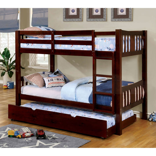 CAMERON Dark Walnut Twin/Twin Bunk Bed - Premium Bunk Bed from FOA East - Just $585! Shop now at Furniture Wholesale Plus  We are the best furniture store in Nashville, Hendersonville, Goodlettsville, Madison, Antioch, Mount Juliet, Lebanon, Gallatin, Springfield, Murfreesboro, Franklin, Brentwood