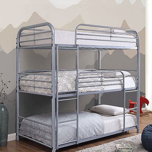 Opal Ii Silver Twin Triple Decker Bed - Premium Bunk Bed from FOA East - Just $631.80! Shop now at Furniture Wholesale Plus  We are the best furniture store in Nashville, Hendersonville, Goodlettsville, Madison, Antioch, Mount Juliet, Lebanon, Gallatin, Springfield, Murfreesboro, Franklin, Brentwood