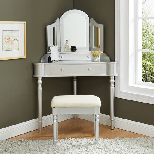 Kasey Silver Vanity w/ Stool - Premium Vanity from FOA East - Just $395.85! Shop now at Furniture Wholesale Plus  We are the best furniture store in Nashville, Hendersonville, Goodlettsville, Madison, Antioch, Mount Juliet, Lebanon, Gallatin, Springfield, Murfreesboro, Franklin, Brentwood