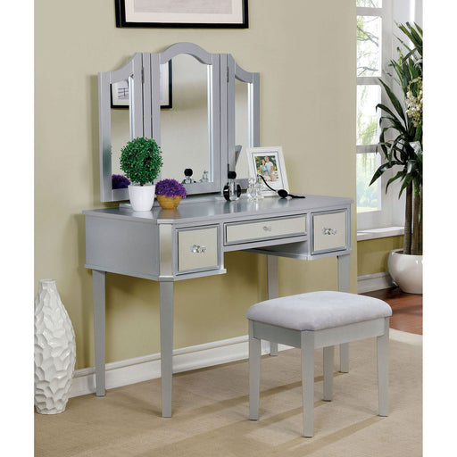 CLARISSE Silver Vanity w/ Stool - Premium Vanity from FOA East - Just $395.85! Shop now at Furniture Wholesale Plus  We are the best furniture store in Nashville, Hendersonville, Goodlettsville, Madison, Antioch, Mount Juliet, Lebanon, Gallatin, Springfield, Murfreesboro, Franklin, Brentwood