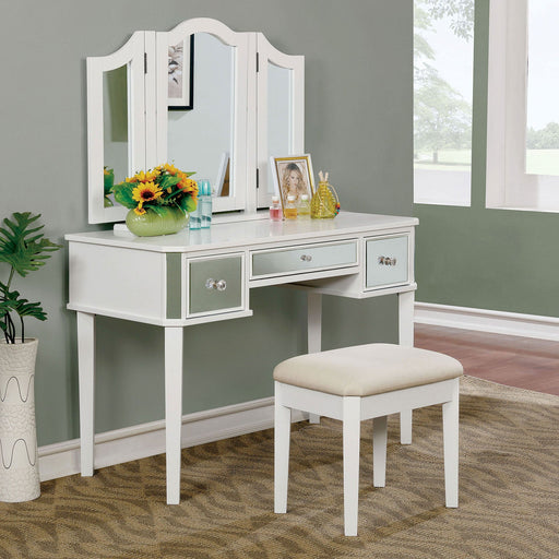 CLARISSE White Vanity w/ Stool - Premium Vanity from FOA East - Just $395.85! Shop now at Furniture Wholesale Plus  We are the best furniture store in Nashville, Hendersonville, Goodlettsville, Madison, Antioch, Mount Juliet, Lebanon, Gallatin, Springfield, Murfreesboro, Franklin, Brentwood