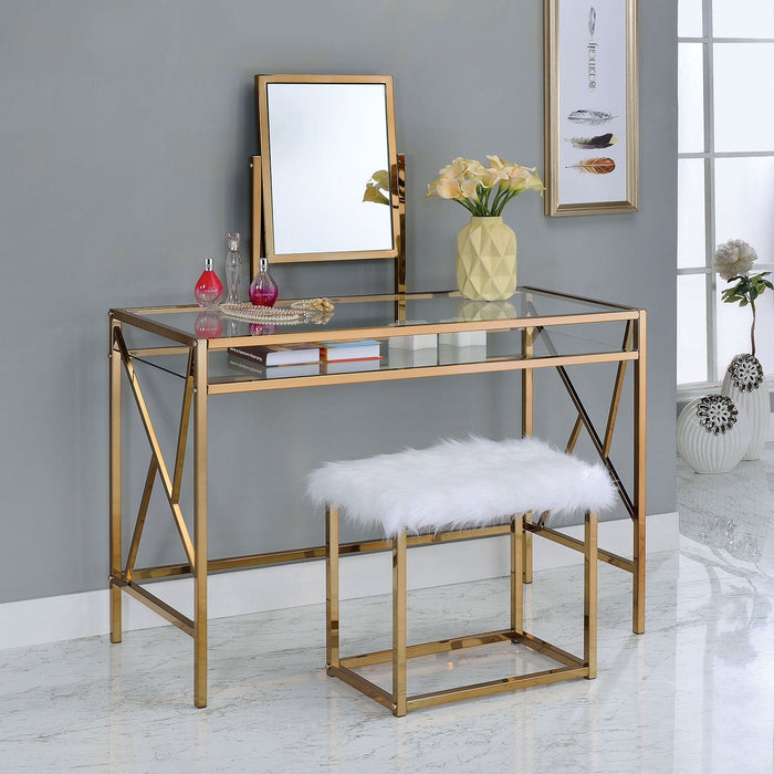 LISMORE Champagne Vanity w/ Stool - Premium Vanity from FOA East - Just $234! Shop now at Furniture Wholesale Plus  We are the best furniture store in Nashville, Hendersonville, Goodlettsville, Madison, Antioch, Mount Juliet, Lebanon, Gallatin, Springfield, Murfreesboro, Franklin, Brentwood