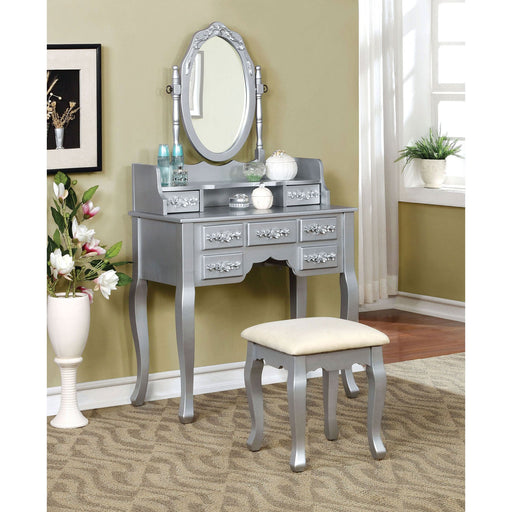 Harriet Silver Vanity w/ Stool - Premium Vanity from FOA East - Just $325.65! Shop now at Furniture Wholesale Plus  We are the best furniture store in Nashville, Hendersonville, Goodlettsville, Madison, Antioch, Mount Juliet, Lebanon, Gallatin, Springfield, Murfreesboro, Franklin, Brentwood