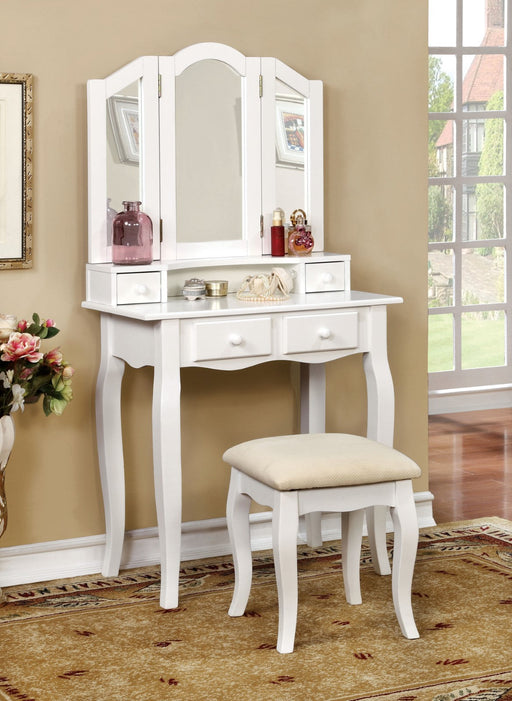 Janelle White Vanity w/ Stool - Premium Vanity from FOA East - Just $257.40! Shop now at Furniture Wholesale Plus  We are the best furniture store in Nashville, Hendersonville, Goodlettsville, Madison, Antioch, Mount Juliet, Lebanon, Gallatin, Springfield, Murfreesboro, Franklin, Brentwood