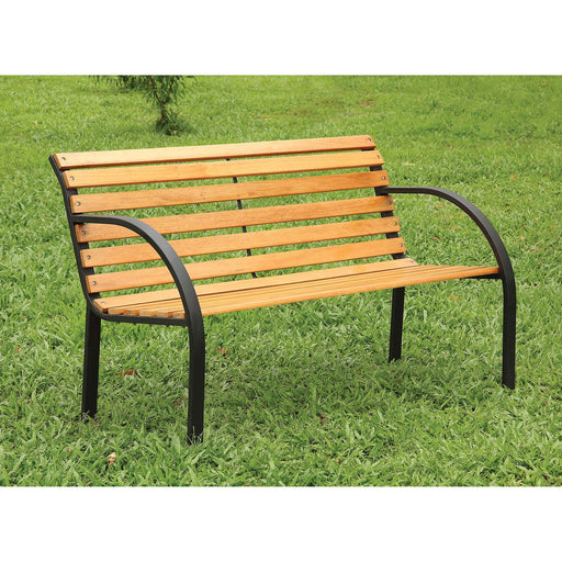 DUMAS Oak/Black Patio Wooden Bench - Premium Outdoor Seating from FOA East - Just $140.40! Shop now at Furniture Wholesale Plus  We are the best furniture store in Nashville, Hendersonville, Goodlettsville, Madison, Antioch, Mount Juliet, Lebanon, Gallatin, Springfield, Murfreesboro, Franklin, Brentwood