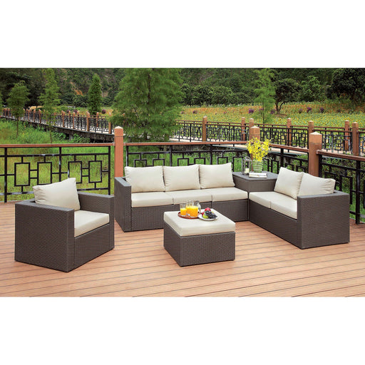 DAVINA Brown/Beige Patio Sectional w/ Ottoman - Premium Outdoor Seating from FOA East - Just $2107.95! Shop now at Furniture Wholesale Plus  We are the best furniture store in Nashville, Hendersonville, Goodlettsville, Madison, Antioch, Mount Juliet, Lebanon, Gallatin, Springfield, Murfreesboro, Franklin, Brentwood