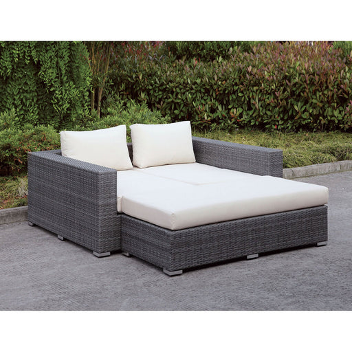 Somani Light Gray Wicker/Ivory Cushion Daybed - Premium Outdoor Seating from FOA East - Just $1333.80! Shop now at Furniture Wholesale Plus  We are the best furniture store in Nashville, Hendersonville, Goodlettsville, Madison, Antioch, Mount Juliet, Lebanon, Gallatin, Springfield, Murfreesboro, Franklin, Brentwood