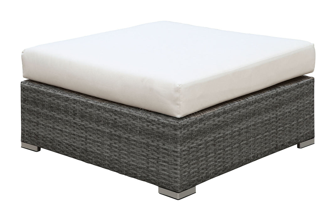 SOMANI Light Gray Wicker/Ivory Cushion Large Ottoman - Premium Outdoor Seating from FOA East - Just $395.85! Shop now at Furniture Wholesale Plus  We are the best furniture store in Nashville, Hendersonville, Goodlettsville, Madison, Antioch, Mount Juliet, Lebanon, Gallatin, Springfield, Murfreesboro, Franklin, Brentwood