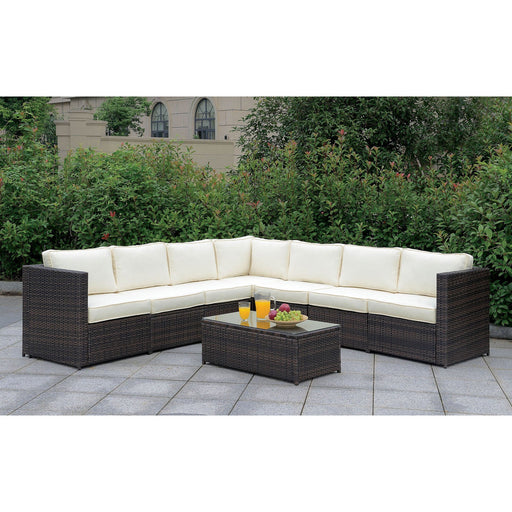 Ilona Brown/Beige L-Sectional + Coffee Table - Premium Outdoor Seating from FOA East - Just $2148.90! Shop now at Furniture Wholesale Plus  We are the best furniture store in Nashville, Hendersonville, Goodlettsville, Madison, Antioch, Mount Juliet, Lebanon, Gallatin, Springfield, Murfreesboro, Franklin, Brentwood