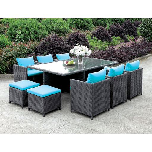 Ashanti Light Brown Wicker/Turquoise Cushion 11 Pc. Patio Dining Table Set - Premium Outdoor Dining Room Set from FOA East - Just $2954.25! Shop now at Furniture Wholesale Plus  We are the best furniture store in Nashville, Hendersonville, Goodlettsville, Madison, Antioch, Mount Juliet, Lebanon, Gallatin, Springfield, Murfreesboro, Franklin, Brentwood