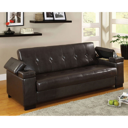 Logan Espresso Leatherette Futon Sofa w/ Storage - Premium Sofa from FOA East - Just $748.80! Shop now at Furniture Wholesale Plus  We are the best furniture store in Nashville, Hendersonville, Goodlettsville, Madison, Antioch, Mount Juliet, Lebanon, Gallatin, Springfield, Murfreesboro, Franklin, Brentwood