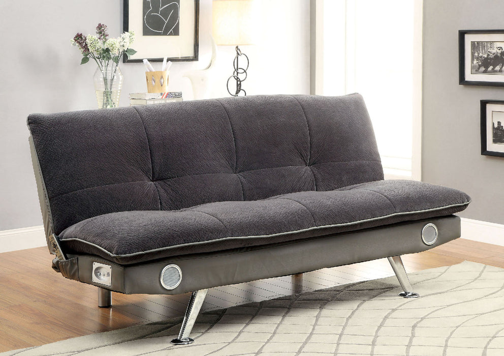 GALLAGHER Gray/Chrome Futon Sofa, Gray - Premium Sofa from FOA East - Just $559.65! Shop now at Furniture Wholesale Plus  We are the best furniture store in Nashville, Hendersonville, Goodlettsville, Madison, Antioch, Mount Juliet, Lebanon, Gallatin, Springfield, Murfreesboro, Franklin, Brentwood