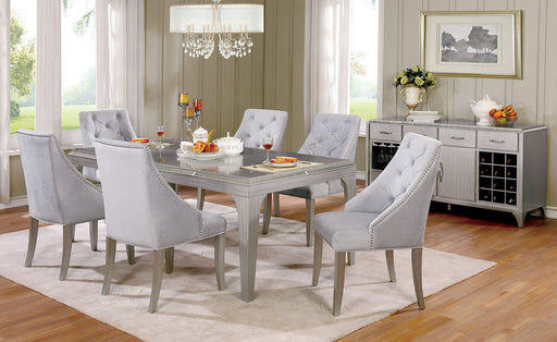 DIOCLES Silver, Light Gray 6 Pc. Dining Table Set w/ Bench - Premium Dining Room Set from FOA East - Just $2043.60! Shop now at Furniture Wholesale Plus  We are the best furniture store in Nashville, Hendersonville, Goodlettsville, Madison, Antioch, Mount Juliet, Lebanon, Gallatin, Springfield, Murfreesboro, Franklin, Brentwood