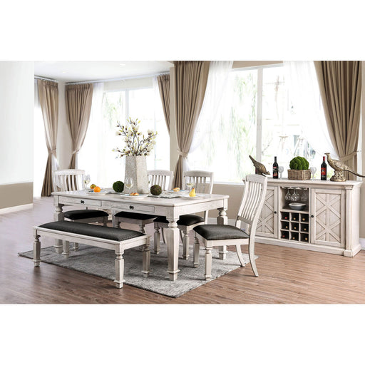 Georgia Antique White 6 Pc. Dining Table Set w/ Bench - Premium Dining Room Set from FOA East - Just $1405.95! Shop now at Furniture Wholesale Plus  We are the best furniture store in Nashville, Hendersonville, Goodlettsville, Madison, Antioch, Mount Juliet, Lebanon, Gallatin, Springfield, Murfreesboro, Franklin, Brentwood