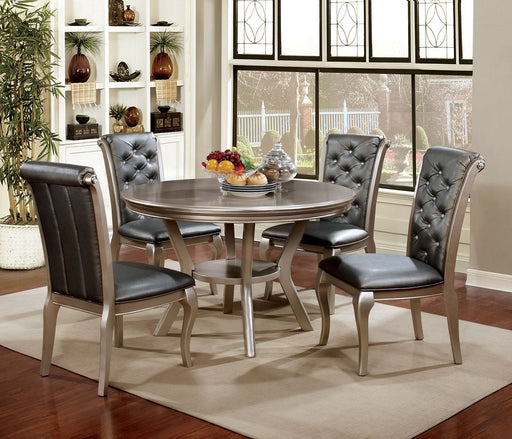 Amina Champagne 5 Pc. Round Dining Table Set - Premium Dining Room Set from FOA East - Just $1170! Shop now at Furniture Wholesale Plus  We are the best furniture store in Nashville, Hendersonville, Goodlettsville, Madison, Antioch, Mount Juliet, Lebanon, Gallatin, Springfield, Murfreesboro, Franklin, Brentwood
