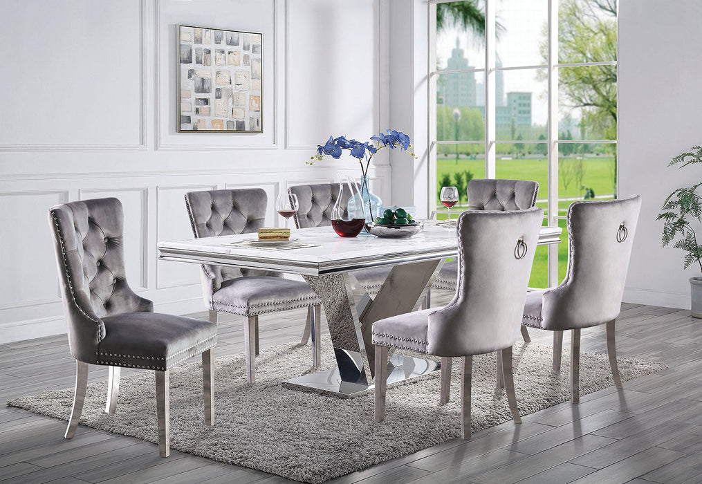 VALDEVERS 7 Pc. Dining Table Set, Gray Chairs - Premium Dining Room Set from FOA East - Just $3116.10! Shop now at Furniture Wholesale Plus (Nashville,TN)  We are the best furniture store in Nashville, Hendersonville, Goodlettsville, Madison, Antioch, Mount Juliet, Lebanon, Gallatin, Springfield, Murfreesboro, Franklin, Brentwood