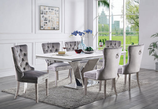 VALDEVERS 7 Pc. Dining Table Set, Gray Chairs - Premium Dining Room Set from FOA East - Just $3116.10! Shop now at Furniture Wholesale Plus  We are the best furniture store in Nashville, Hendersonville, Goodlettsville, Madison, Antioch, Mount Juliet, Lebanon, Gallatin, Springfield, Murfreesboro, Franklin, Brentwood
