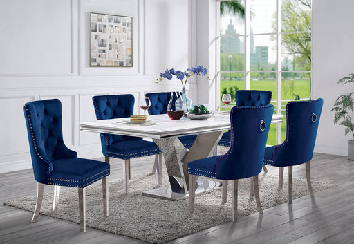 VALDEVERS 7 Pc. Dining Table Set, Navy Chairs - Premium Dining Room Set from FOA East - Just $3116.10! Shop now at Furniture Wholesale Plus  We are the best furniture store in Nashville, Hendersonville, Goodlettsville, Madison, Antioch, Mount Juliet, Lebanon, Gallatin, Springfield, Murfreesboro, Franklin, Brentwood
