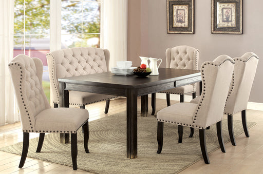 SANIA Table + 4 Chairs + 2-Seater Bench - Premium Dining Room Set from FOA East - Just $1760.85! Shop now at Furniture Wholesale Plus  We are the best furniture store in Nashville, Hendersonville, Goodlettsville, Madison, Antioch, Mount Juliet, Lebanon, Gallatin, Springfield, Murfreesboro, Franklin, Brentwood