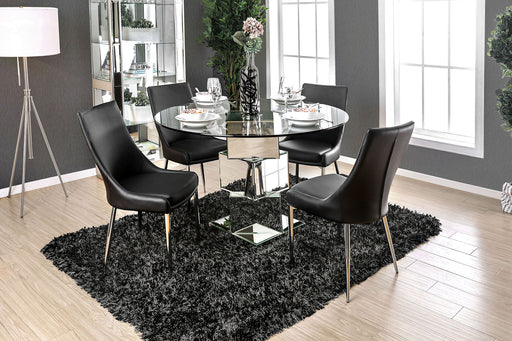 Izzy Chrome 5 Pc. Round Dining Table Set (BK Chairs) - Premium Dining Room Set from FOA East - Just $1782.30! Shop now at Furniture Wholesale Plus  We are the best furniture store in Nashville, Hendersonville, Goodlettsville, Madison, Antioch, Mount Juliet, Lebanon, Gallatin, Springfield, Murfreesboro, Franklin, Brentwood
