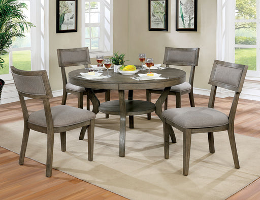 Leeds Gray 5 Pc. Round Dining Table Set - Premium Dining Room Set from FOA East - Just $1029.60! Shop now at Furniture Wholesale Plus (Nashville,TN)  We are the best furniture store in Nashville, Hendersonville, Goodlettsville, Madison, Antioch, Mount Juliet, Lebanon, Gallatin, Springfield, Murfreesboro, Franklin, Brentwood