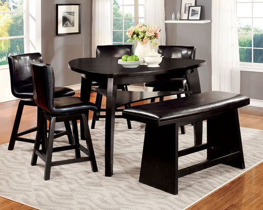 HURLEY Black 5 Pc. Counter Ht. Table Set + Bench - Premium Dining Room Set from FOA East - Just $1521! Shop now at Furniture Wholesale Plus  We are the best furniture store in Nashville, Hendersonville, Goodlettsville, Madison, Antioch, Mount Juliet, Lebanon, Gallatin, Springfield, Murfreesboro, Franklin, Brentwood