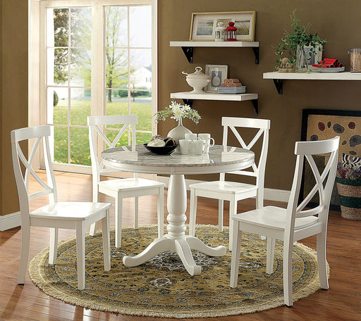 PENELOPE White 5 Pc. Round Dining Table Set - Premium Dining Room Set from FOA East - Just $772.20! Shop now at Furniture Wholesale Plus  We are the best furniture store in Nashville, Hendersonville, Goodlettsville, Madison, Antioch, Mount Juliet, Lebanon, Gallatin, Springfield, Murfreesboro, Franklin, Brentwood