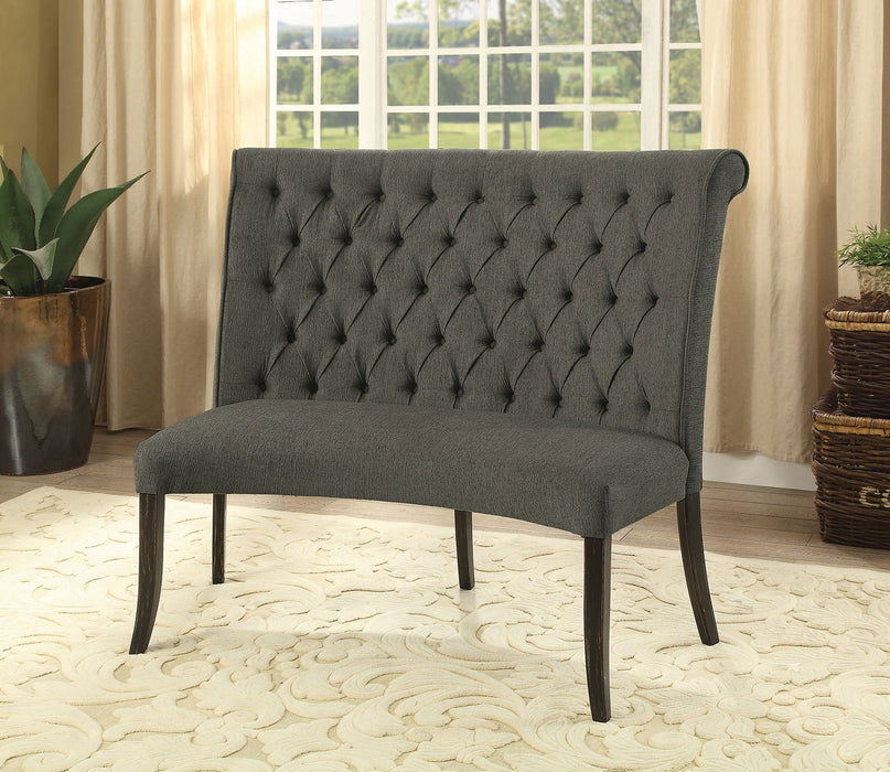Nerissa Gray/Antique Black Round Love Seat Bench, Gray Fabric - Premium Bench from FOA East - Just $446.55! Shop now at Furniture Wholesale Plus  We are the best furniture store in Nashville, Hendersonville, Goodlettsville, Madison, Antioch, Mount Juliet, Lebanon, Gallatin, Springfield, Murfreesboro, Franklin, Brentwood