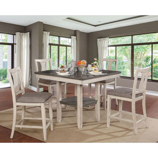 Ann II Antique White/Gray 5 Pc. Counter Ht. Table Set - Premium Dining Room Set from FOA East - Just $795.60! Shop now at Furniture Wholesale Plus  We are the best furniture store in Nashville, Hendersonville, Goodlettsville, Madison, Antioch, Mount Juliet, Lebanon, Gallatin, Springfield, Murfreesboro, Franklin, Brentwood