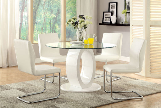 LODIA I White 5 Pc. Round Dining Table Set - Premium Dining Room Set from FOA East - Just $1450.80! Shop now at Furniture Wholesale Plus  We are the best furniture store in Nashville, Hendersonville, Goodlettsville, Madison, Antioch, Mount Juliet, Lebanon, Gallatin, Springfield, Murfreesboro, Franklin, Brentwood